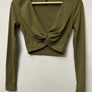 Forever 21 Olive Ribbed Twist Crop Top